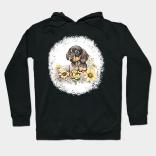 Dachshund Puppy Laying In Flowers Hoodie